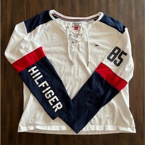 Tommy Hilfiger White LS with Classic TH colors and logos size L